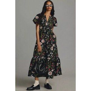 Anthropologie Somerset Maxi Dress - floral black red pink green size XL